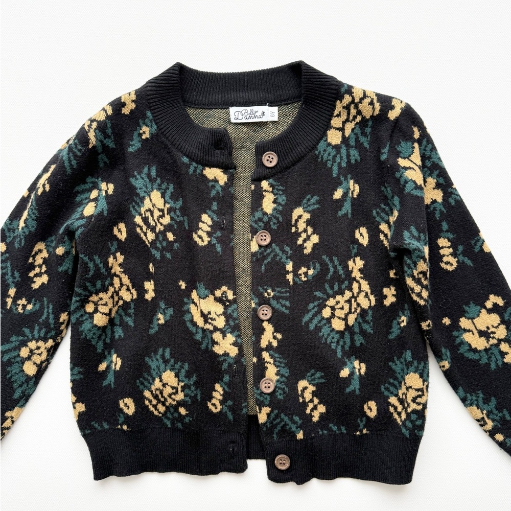 Black Floral Knit Cardigan - Kids 6 year